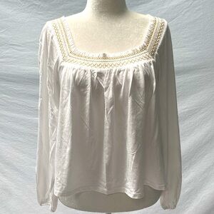 Boden Cream Smocked Blouse with Merallic Thread